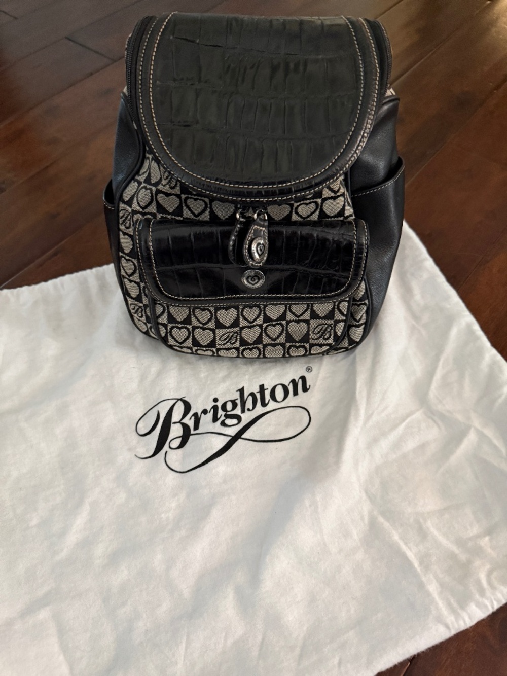 Brighton Julia backpack black and grey leather with canvas.